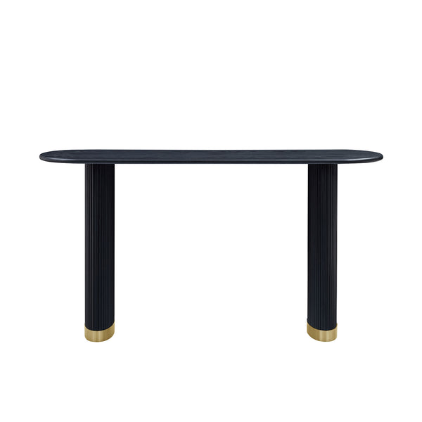 English Elm Length 59 Inch Mdf Wood Veneer Console Table Brushed Gold Steel Base Modern Entryway Black W2582P406099