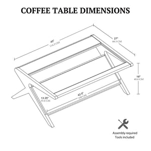 English Elm Wood and Tempered Glass Mid-century Coffee Table with Open Shelf for Living Room B035P408395