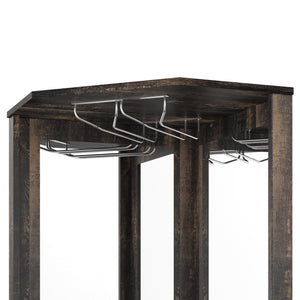 English Elm 67.3" Farmhouse Corner Bar Cabinet Led Lit Wine Storage with Built-in Power Outlets N735P361429D