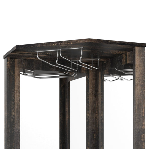 English Elm 67.3" Farmhouse Corner Bar Cabinet Led Lit Wine Storage with Built-in Power Outlets N735P361429D