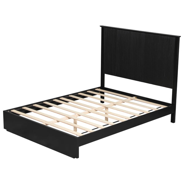 English Elm Stylish Queen Bed Frame Vertical Slat Headboard Solid Wood Contemporary Bedroom Black N770PQ369236B
