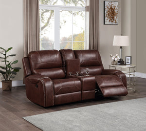 English Elm Steve Silver - Keily 3-Piece Manual Reclining Living Room Set in Dark Brown Faux Leather with USB Console and Swivel Recliner B081S00272