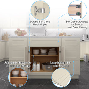 English Elm 27"in Antique White Plywood Kitchen Base Cabinet Soft Close Door Adjustable Shelf T3210P296356