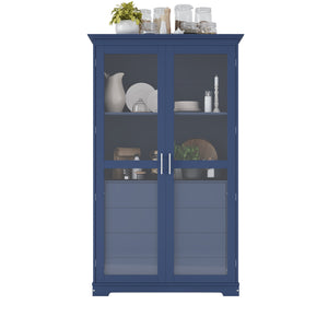 English Elm Topmax Solid Pine Pantry Cabinet with Glass Doors Four Drawers Kitchen Storage SP000086AAC