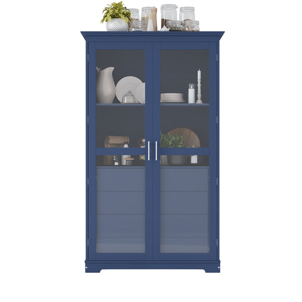 English Elm Topmax Solid Pine Pantry Cabinet with Glass Doors Four Drawers Kitchen Storage SP000086AAC