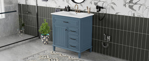 English Elm 30 Inch Freestanding Bathroom Vanity Solid Pine Cabinet Ceramic Sink Top Storage Blue Gray N725P412782C