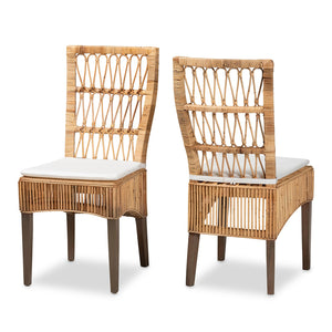 English Elm Modern Boho Rattan Rod Dining Chair Set of Two with Crisscross Base for Casual Spaces B2750P420348