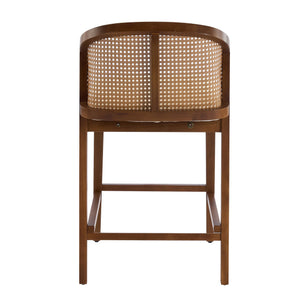 English Elm Christopher Knight Home® - Tatti Plush Padded Counter Stool Set of 2 with Rattan-Accented Curved Back and Wood Frame, Cozy Beige,Walnut N775P271407W