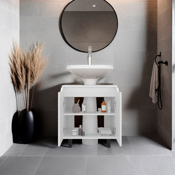 English Elm Under Sink Storage Cabinet with 2 Doors and Shelves — Sleek Oak & Black Wengue Finish for Bathrooms White 27.56 L x 25.59 W x 5.12 H B097P395900