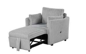 English Elm Curved Gray Faux Fur Chair with USB Port, Contemporary Modular Design, Plush Polyester Comfort B2741S00670