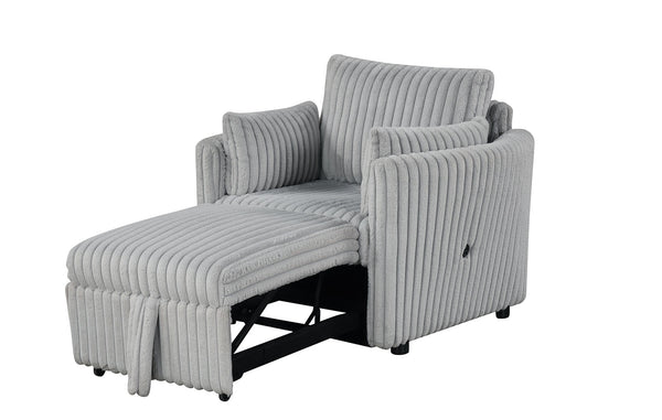 English Elm Curved Gray Faux Fur Chair with USB Port, Contemporary Modular Design, Plush Polyester Comfort B2741S00670