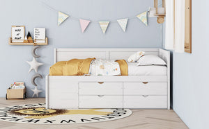 English Elm Full Size Daybed with Storage Drawers Open Shelves Low Profile Contemporary Frame White LP102023AAK-1