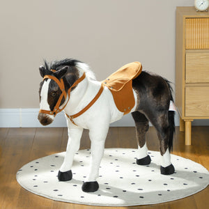 English Elm Qaba Plush Ride on Pony Toy with Saddle Stirrups and Neighing Sound for Kids W2225P249774