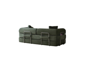 English Elm 78.8" Corduroy Modular Floor Sofa Convertible Sleeper Futon with Pillow Back Support Army Green W5617P455966