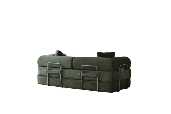 English Elm 78.8" Corduroy Modular Floor Sofa Convertible Sleeper Futon with Pillow Back Support Army Green W5617P455966