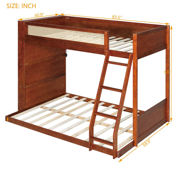 English Elm Twin Over Full Bunk Bed with Cane Guardrail Led Lighting and Built-in Bookshelf Espresso LT000351AAP