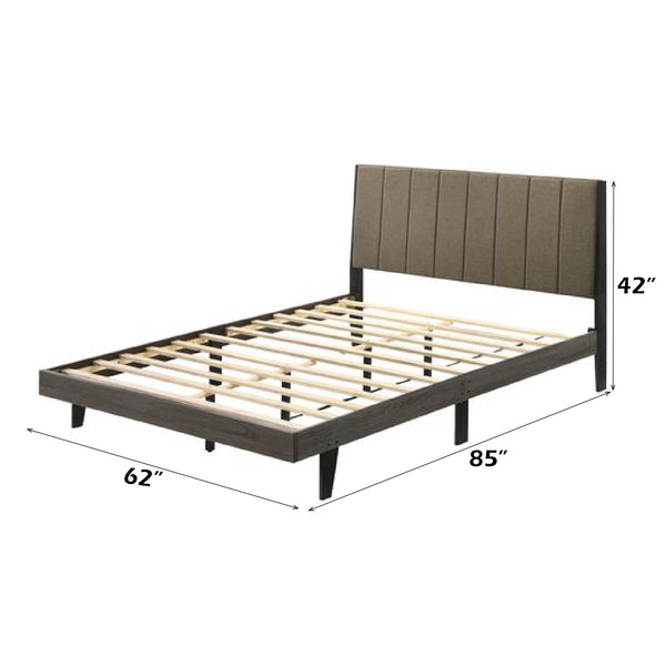 English Elm Valdemar Upholstered Queen Bed Brown Fabric with Weathered Gray Wood, 12 Slats, 660lb Capacity B2726P338682