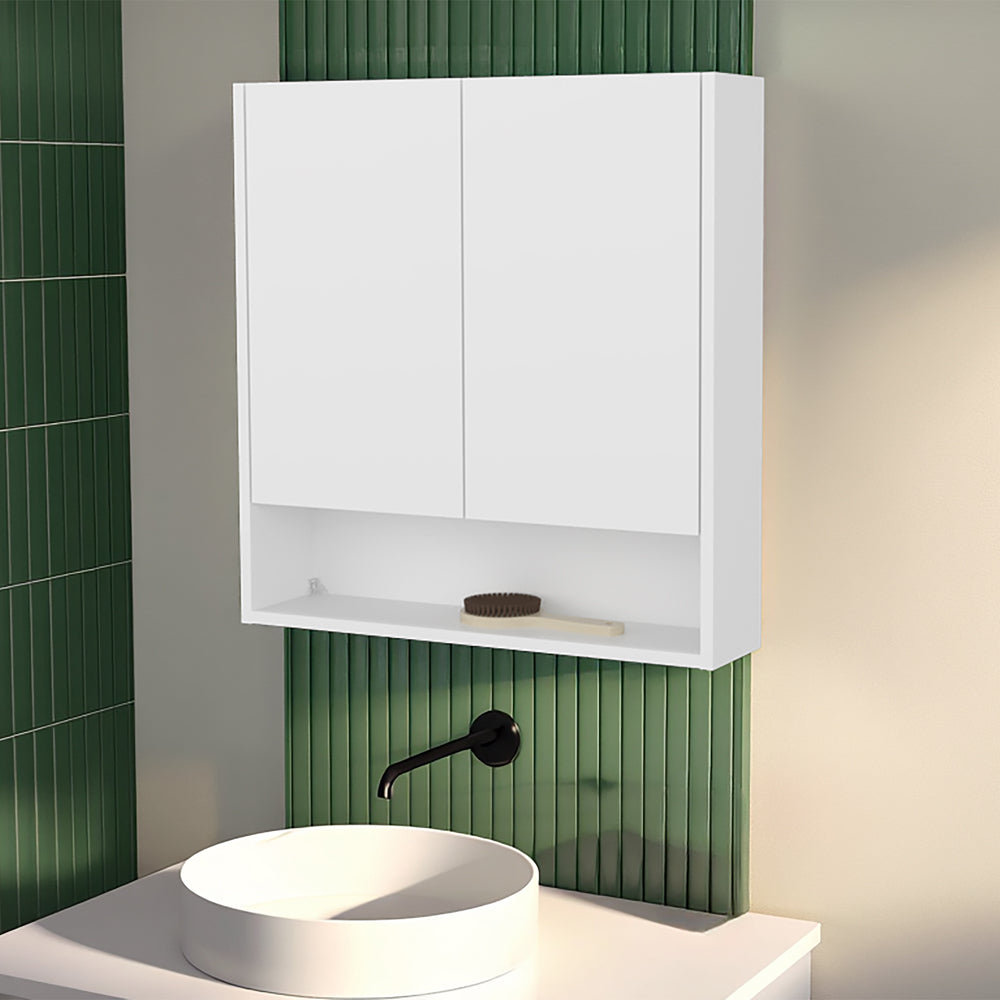 English Elm White Wall-Mounted Medicine Cabinet with Sleek Doors, 3 Shelves, Space-Saving White Finish for Compact Baths B062P380046