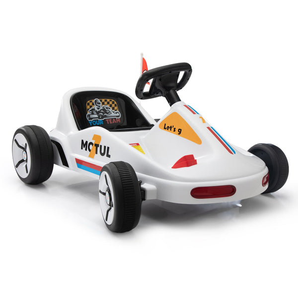 English Elm 12v Kids Electric Go Kart with Parental Remote Dual Motors Led Bluetooth Pedal White W2181P201026