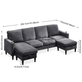 English Elm Chenille Sectional Sofa, U Shaped Sofa Couch With High Density Memory Foam, 4 Seat Comfy Modular Sofa Couch For Living Room, Modern U Shaped Sectional Sofa,U Shaped-Dark Grey