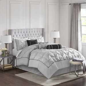 JLA Home Madison Park - 7 Tufted Comforter Set with Textured Pieced Panels for Durable Softness and Effortless Bedroom Style Grey MP10-1328