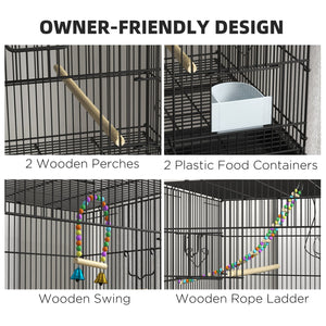 English Elm Pawhut Stackable Two Level Steel Bird Cage with Rolling Stand Perches Swing Ladder W2225P173758