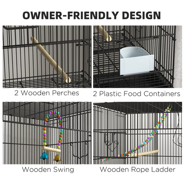 English Elm Pawhut Stackable Two Level Steel Bird Cage with Rolling Stand Perches Swing Ladder W2225P173758