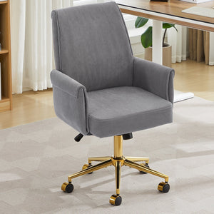 English Elm Mid-back Striped Fabric Office Chair with Gold Base Ergonomic Memory Foam Lumbar Gray W2311P420443