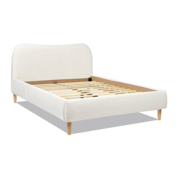 English Elm Jennifer Taylor Home - Roman Curved Headboard Queen Platform Bed In Ivory White Boucle – Cozy, Stylish, And Durable Design B2719P238210