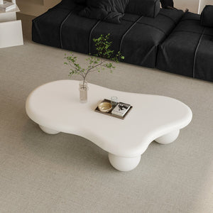 English Elm 47 Inch Cloud-Shaped Coffee Table With Elegant Cream Finish & 3 Ball Legs For Modern Living Spaces W1435S00014