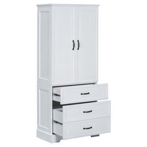 English Elm Tall Bathroom Storage Cabinet - Modern White Design With Adjustable Shelves, Drawers & Doors! N725P206123K-GIGA