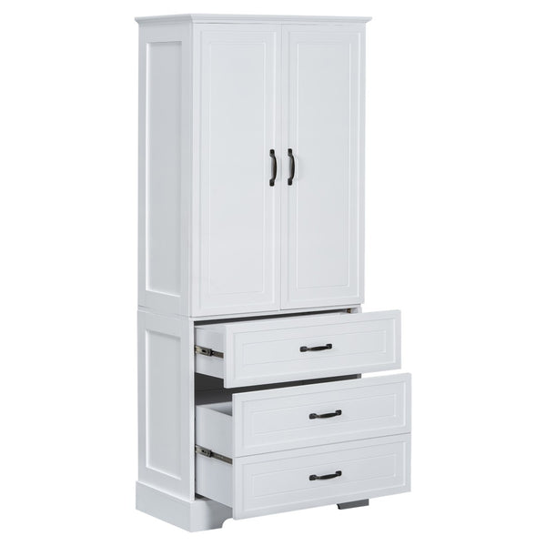 English Elm Tall Bathroom Storage Cabinet - Modern White Design With Adjustable Shelves, Drawers & Doors! N725P206123K-GIGA