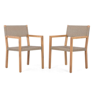 English Elm Christopher Knight Home® - Outdoor Dining Chairs Set of 2 with Acacia Wood Frame & PE Wicker, 400lb Capacity, Modern Patio Style N779P251251L