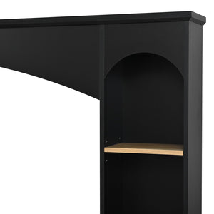 English Elm Arched Farmhouse Entertainment Center with Open Shelving for Living Room Black N721S000063B