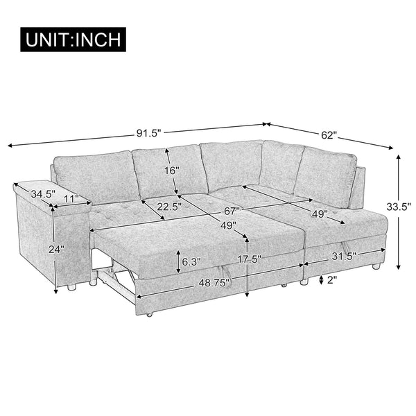 English Elm Mirod L Shaped Sleeper Sectional with Hidden Storage and Fold Out Bed for Apartments N760S0000030G