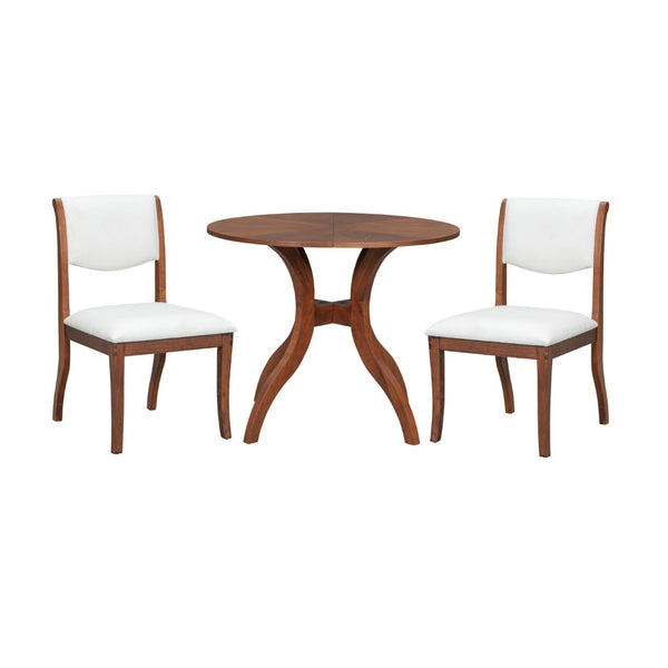 English Elm Walnut Dining Table Set: 39.4" Round Table & 2 Upholstered Chairs - Classic Elegance For Your Home TWSET-GRACIA1D-GIGA