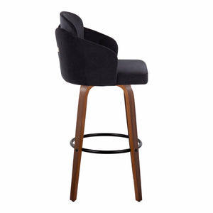 English Elm Fixed-height Mid-century Barstools with Walnut Legs and Grey Upholstered Seats Set Black B202S01904