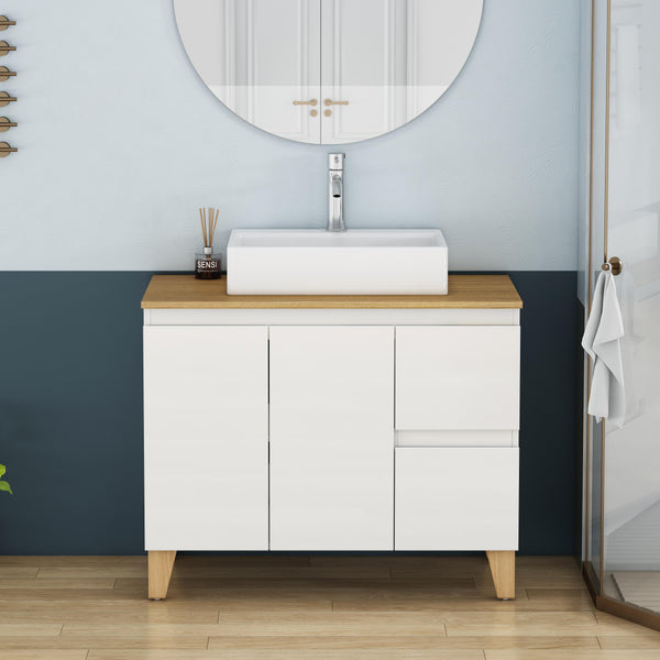 English Elm 36-inch Glossy White Bathroom Vanity with Ceramic Sink Soft Close Drawers Minimalist W3151S00072