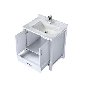 English Elm White 30 in. Bath Vanity with Carrara Marble Top, Soft-Close Drawer, Chrome Faucet, Spacious Storage B2731P258993