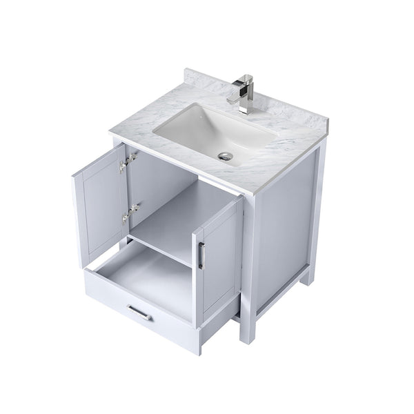English Elm White 30 in. Bath Vanity with Carrara Marble Top, Soft-Close Drawer, Chrome Faucet, Spacious Storage B2731P258993