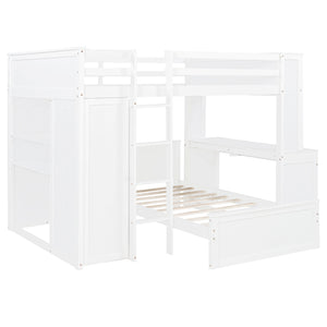 English Elm Full Twin Loft Bed with Desk Wardrobe Shelves Pine Wood Frame Kids Bedroom White LT000821AAK-1