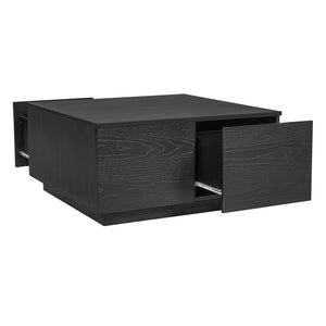 English Elm 33.25" Square Storage Coffee Table Four Drawer Matte Mdf Living Room Centerpiece Black N735P422508B