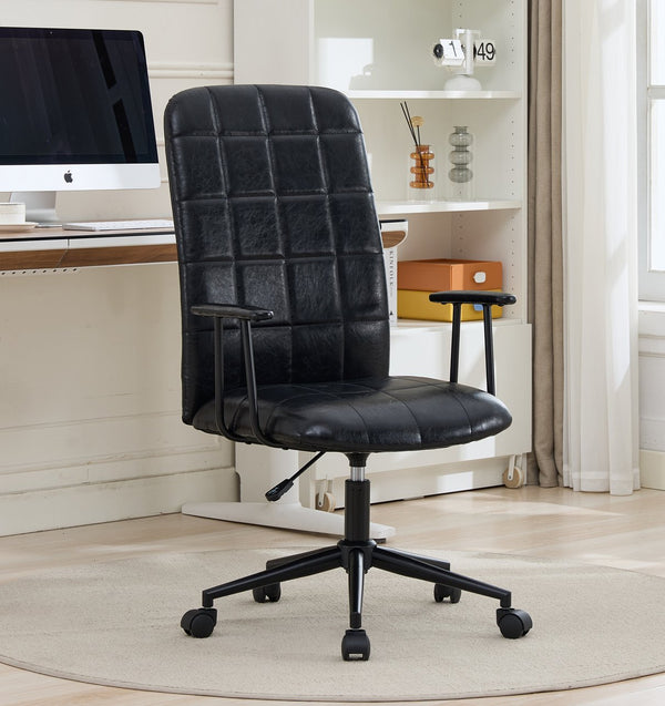 English Elm Antique Pu Leather High Back Office Chair with Swivel Gas Lift and Padded Armrests Antique Black W3149S00004