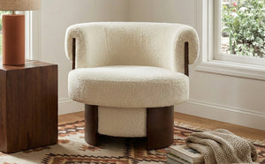 English Elm Modern Sculptural Barrel Swivel Chair Set of 2 with Bentwood Back for Living Room Beige N760S0000060A