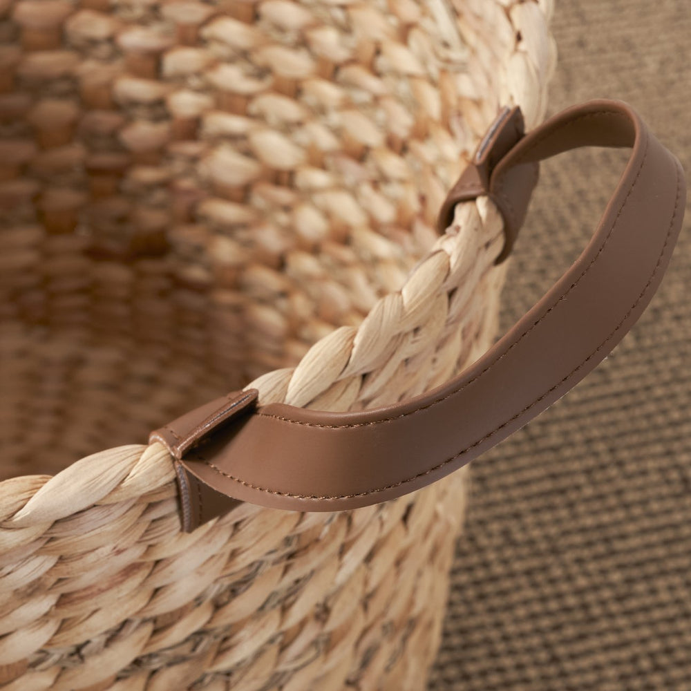 English Elm Water Hyacinth Woven Round 16" Multi-Use Storage Basket — Breathable, Spacious, Natural Brown Decor Organizer B093P295024