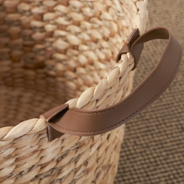 English Elm Water Hyacinth Woven Round 16" Multi-Use Storage Basket — Breathable, Spacious, Natural Brown Decor Organizer B093P295024