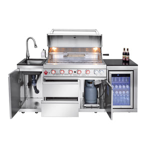 English Elm Outdoor Kitchen Island 6 Burner Propane Grill with Sink Fridge Granite Top W5007S00007
