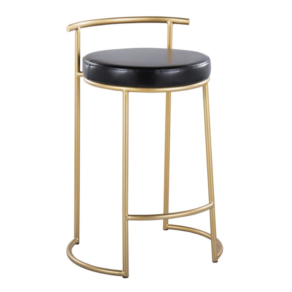 English Elm Round Fuji 26" Counter Stools Set Of 2 - Glamorous Gold Metal Frame With Plush Black Faux Leather Seat B202P222105-GIGA