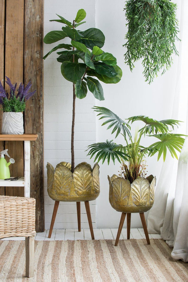 English Elm Set of 2 Distressed Zinc Planters with Tapered Fir Legs Vintage Industrial Style W2078P498308