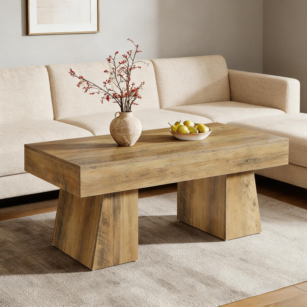 English Elm Wooden Rustic Mdf Coffee Table Open Base Rectangular Design for Living Room Decor T3971P449559